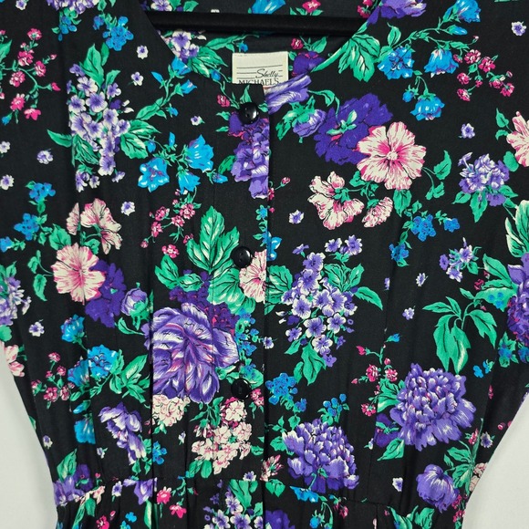 Shelly Michaels Floral Dress Woman 7/8 Vintage‎ Button Front Rayon Purple Green - Picture 4 of 10